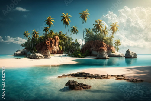 Tropical island with palm trees Generative AI © Sthefany