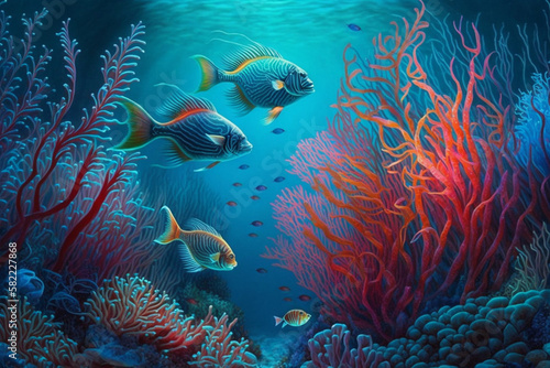 Coral reef and fish Generative AI