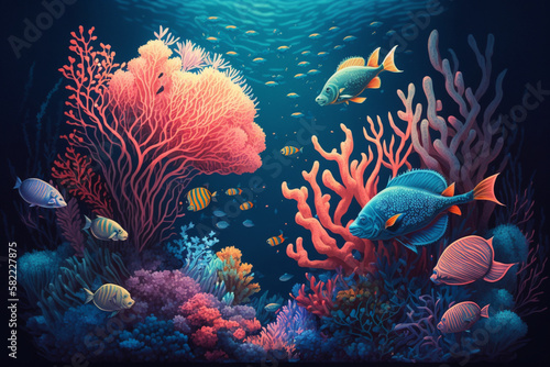 Coral reef in aquarium Generative AI