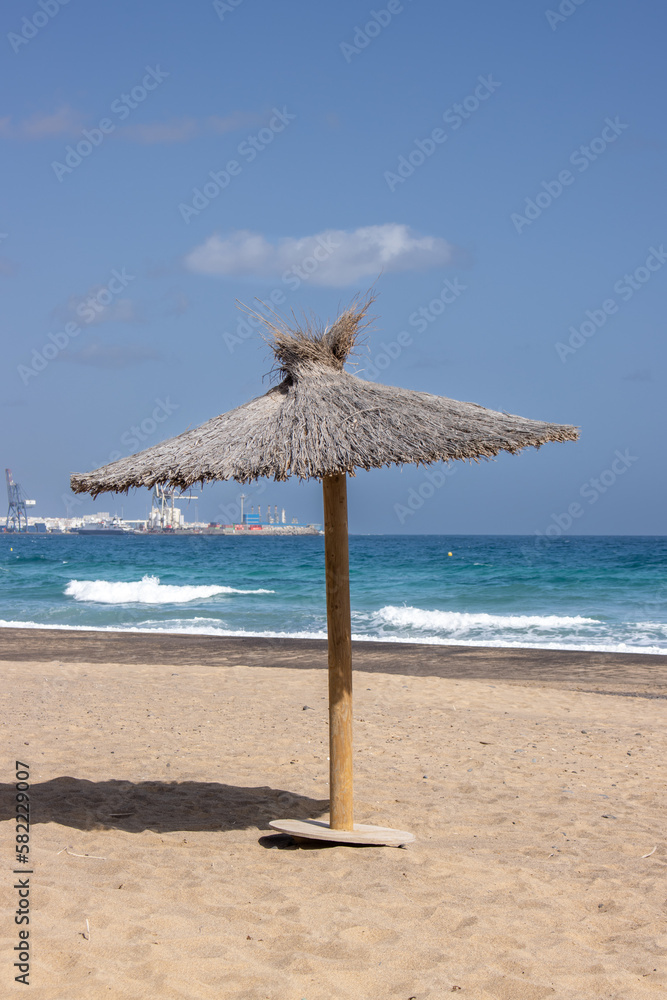 Sun umbrella and Atlantic ocean, Fuerteventura