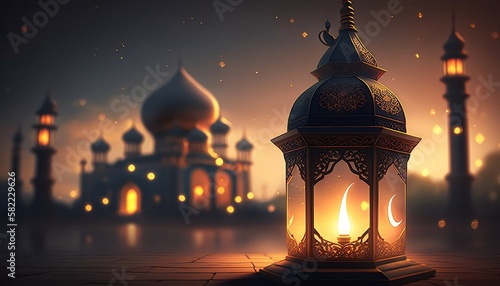 ramadan lantern light at night, generative AI