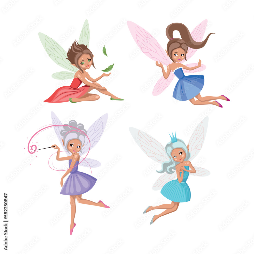 Cartoon magic fairies. A collection of cute fairytale girls characters. Cartoon magic fairies. A collection of cute fairytale girls characters.