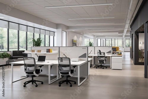 modern design offices with flexible workspaces that can be easily reconfigured to suit different projects or work styles. This could include movable furniture, adjustable desks - Generative AI