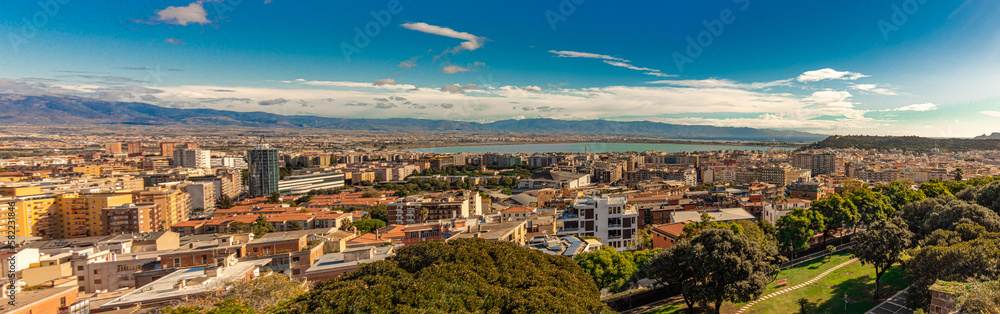 Panorama of the Villanova district in the city of Cagliari. Sardinia, Italy