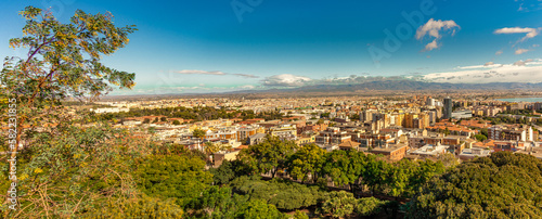 Panoramic view of the metropolitan area of the city of Cagliari. Sardinia, Italy