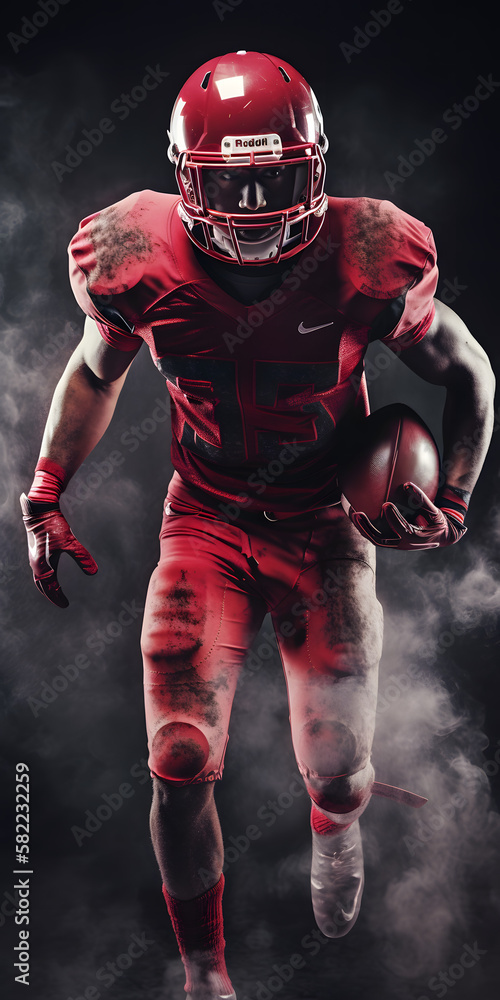 american football player with red uniform, generative ai