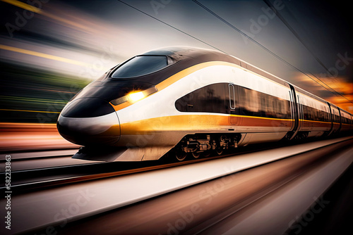 High speed train with motion blur effect, Generative AI