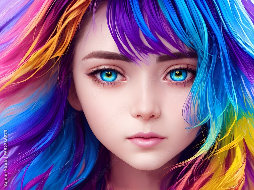 rainbow-haired woman, digital art