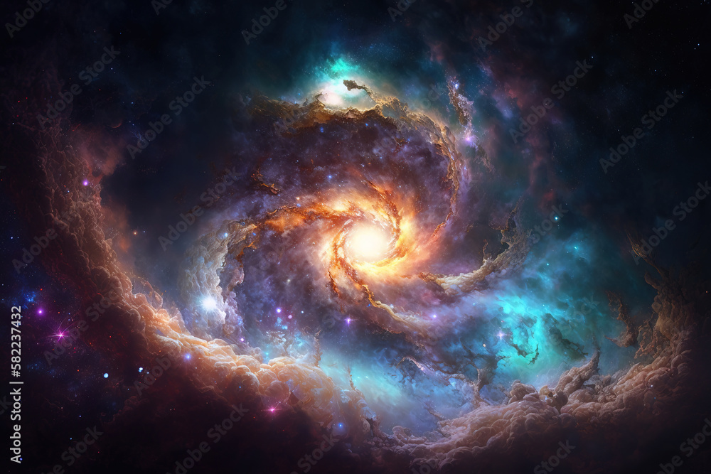 Colorful nebula with stars. Fantasy galaxy generative AI background Colorful nebula with stars. Fantasy galaxy generative AI background