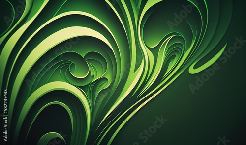  a green abstract background with curves and curves on the side of the image, with a black background and a green background with white lines. generative ai