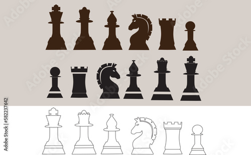 Flat design modern vector illustration concept of business strategy with chess figures on a chess board. Isolated in round shape on stylish color background
