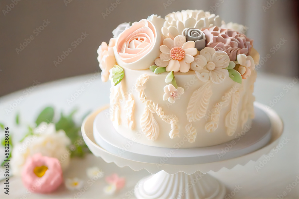 Wedding Flower Cake - Celebration of Love - Gorgeous Wedding Cake with Elegant Floral Decoration- ai generated Wedding Flower Cake - Celebration of Love - Gorgeous Wedding Cake with Elegant Floral Decoration- ai generated