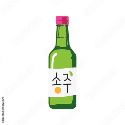 Korean alcohol Soju. Green bottle vector illustration template