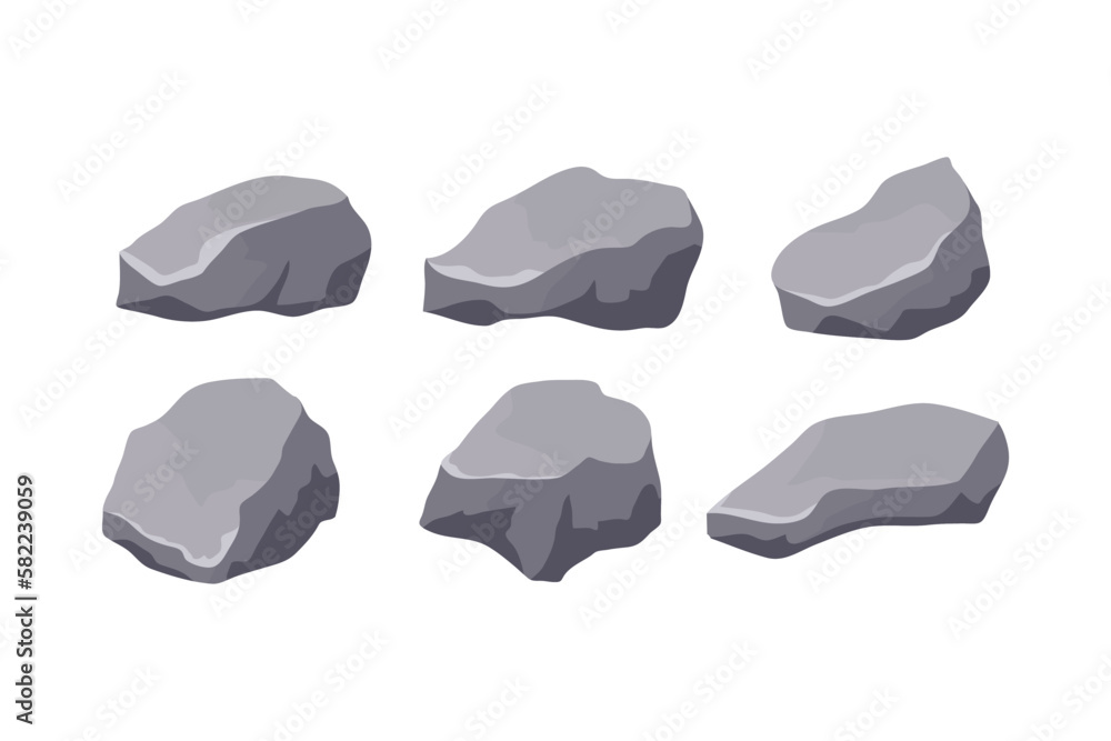 Naklejka premium Stones. Set of vector illustrations of stones. Gray stones in flat style.
