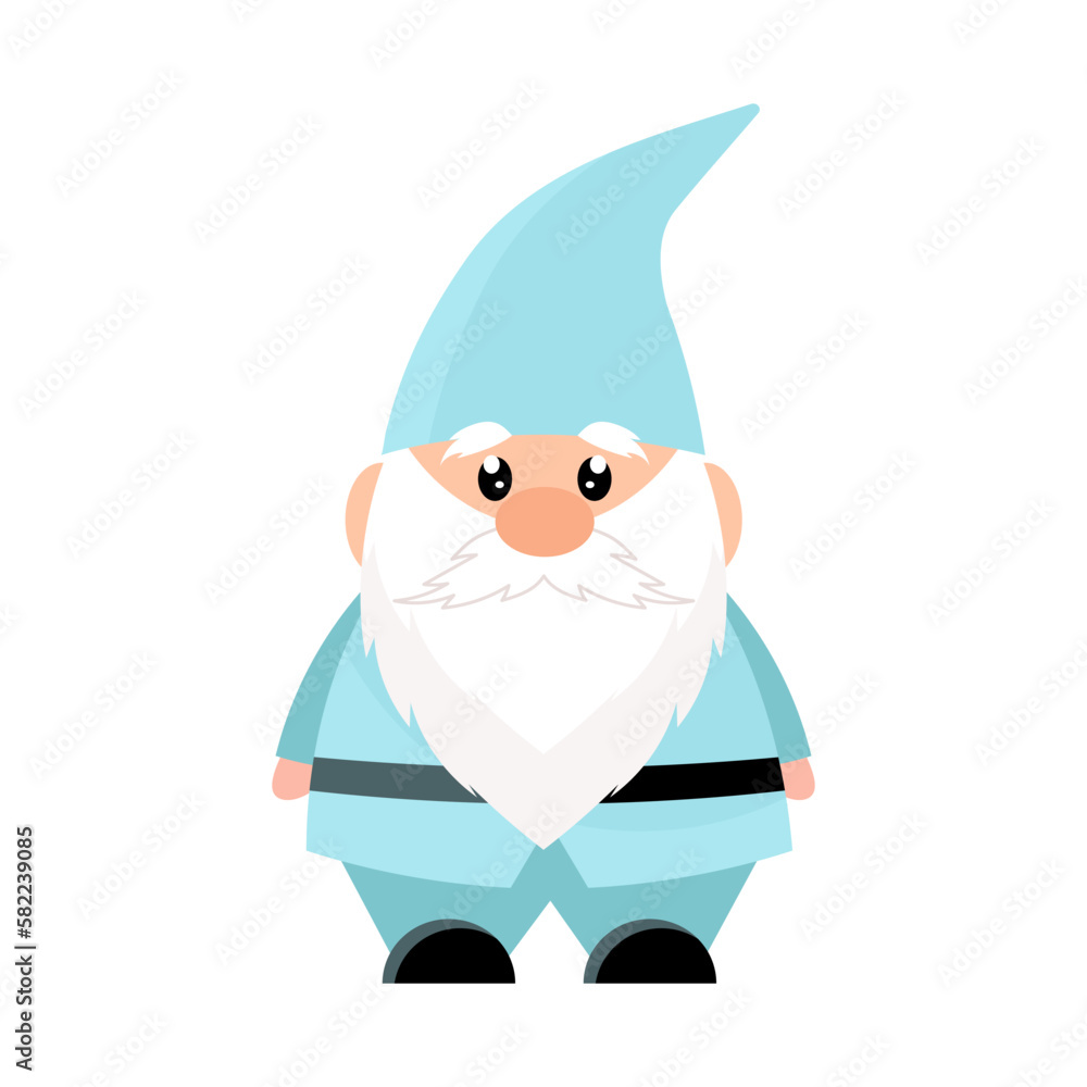 Small garden gnome in blue. Little old man. Sculpture for the garden. Garden decor in flat style. Small garden gnome in blue. Little old man. Sculpture for the garden. Garden decor in flat style.