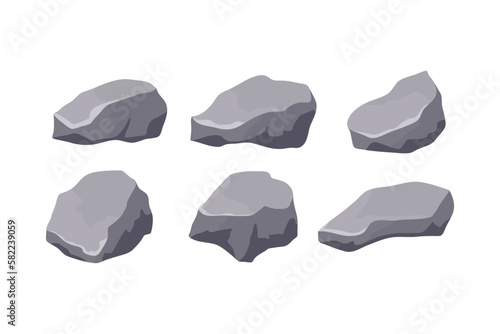 Stones. Set of vector illustrations of stones. Gray stones in flat style.