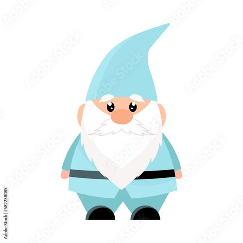 Small garden gnome in blue. Little old man. Sculpture for the garden. Garden decor in flat style.