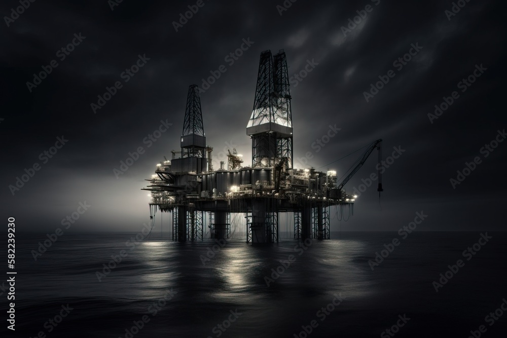 Oil rig mining factory illustration by generative ai Oil rig mining factory illustration by generative ai