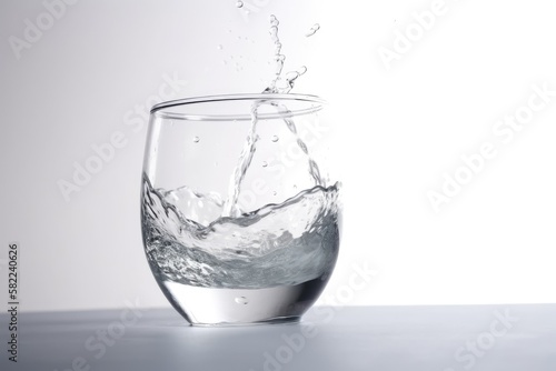 isolated white backdrop with a wave surface level and a glass of water. Generative AI