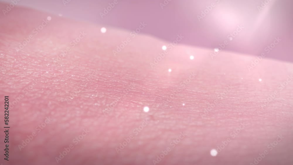 3d animation and rendering bubble vitamin drop to skin to refresh anti aging beauty pink skin.Ultra violet from sun shine to skin in the background.