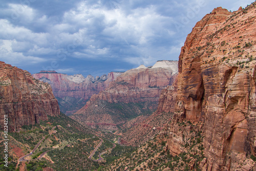 Views of the beautiful Zion Canyon with the Virgin River carving through it in Southern Utah.