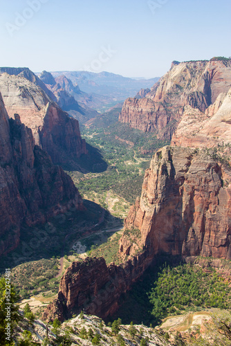 Views of the beautiful Zion Canyon with the Virgin River carving through it in Southern Utah. © Adam