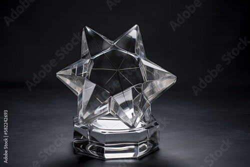 crystal trophy star shape on gray background. Generative AI