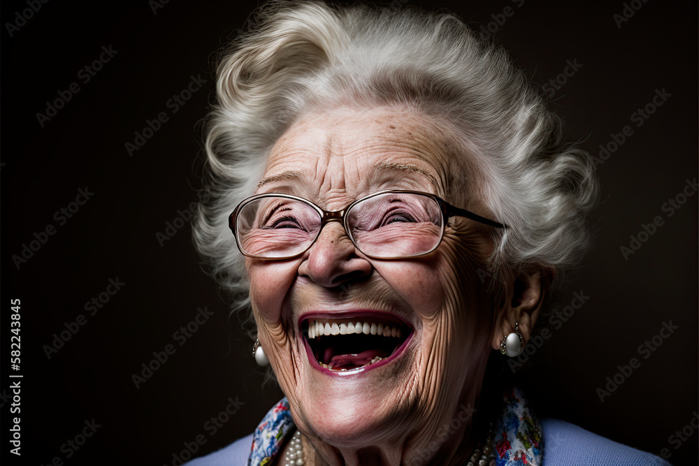 portrait of a person, Portrait of a elderly woman laughing, image created with ia portrait of a person, Portrait of a elderly woman laughing, image created with ia