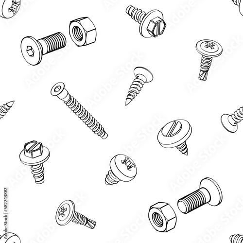 bolt screw nut washer seamless pattern