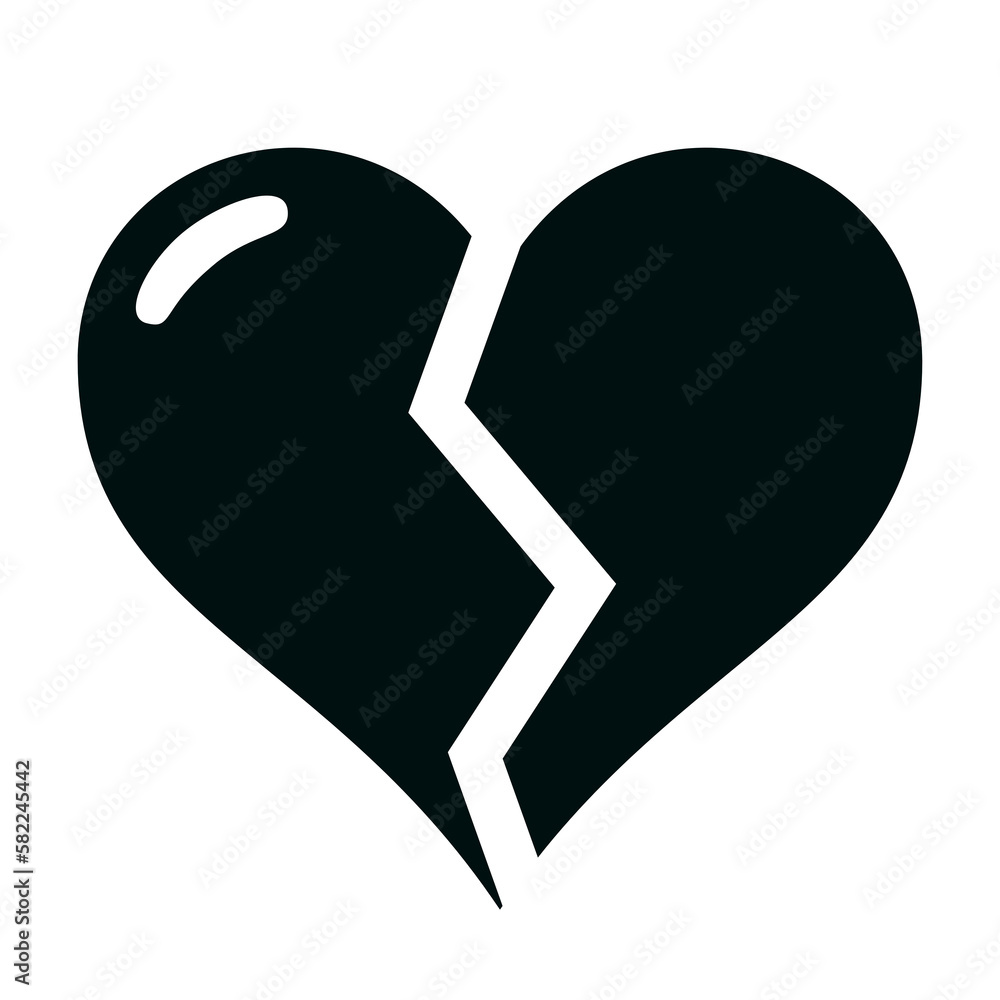 A black broken heart shape on the white square-shaped background with space to write your text A black broken heart shape on the white square-shaped background with space to write your text