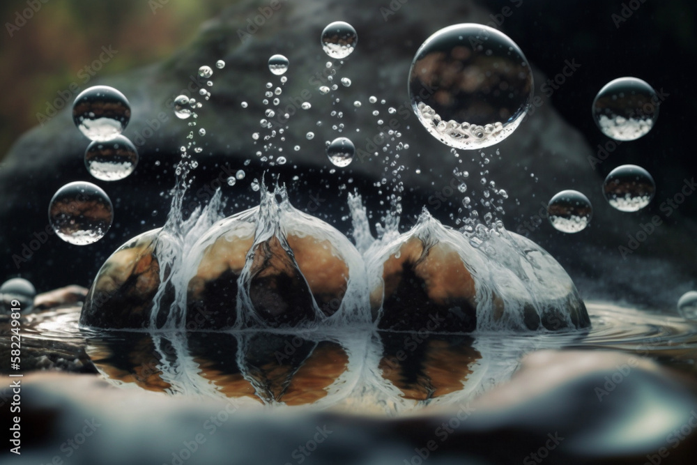 Water drops bouncing back after falling, creating a mesmerizing