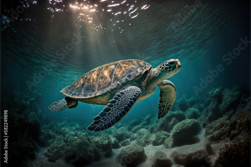 As one of the ocean's most beloved and endangered species, marine turtles inspiring conservation efforts and research into their complex and fascinating lives. GENERATIVE AI © nishihata