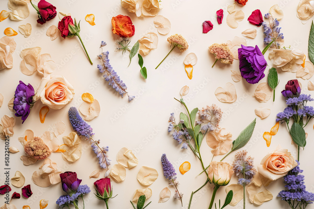 Flowers on a cream colored background - Generative AI Flowers on a cream colored background - Generative AI