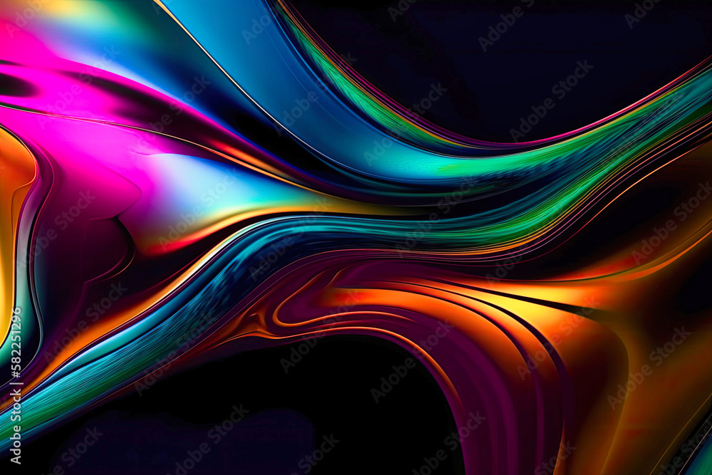 Metallic abstract wavy liquid background layout design tech innovation wallpaper in vibrant complementary colors - Generative AI Metallic abstract wavy liquid background layout design tech innovation wallpaper in vibrant complementary colors - Generative AI