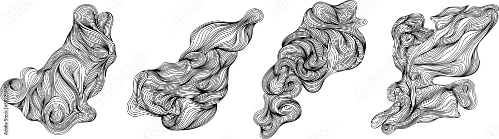 Abstract shapes. Hand drawn illustration. Ink painting style composition set. Abstract shapes. Hand drawn illustration. Ink painting style composition set.