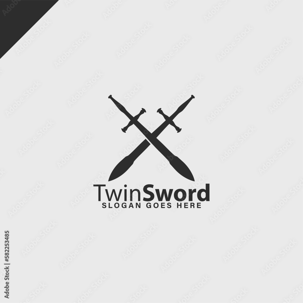 twin swords simple modern logo vector