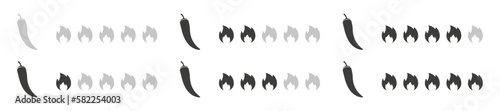 Pepper spice level. Red chili pepper. Spicy meter. Vector isolated illustration. 