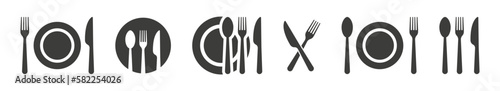 Set of fork, knife, spoon. Tableware icons set. Dinnerservice collection. Vector isolated illustration.