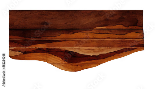 Wooden sign copy space, stained redwood boards, wood grain texture. Isolated, transparent png blank wooden banner, natural brown earth tones with empty space for text.