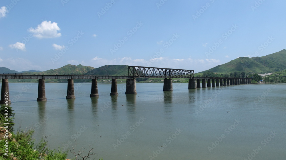 a bridge over Yalu River, North Korea and China