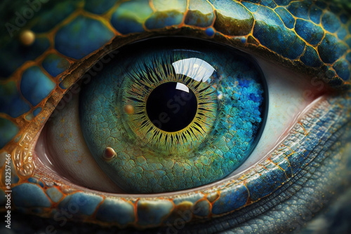 Fantasy Eye with Vibrant Amazing Colors Macro Close up view. Eye Macro with Vibrant Saturated Colors. Ai generated