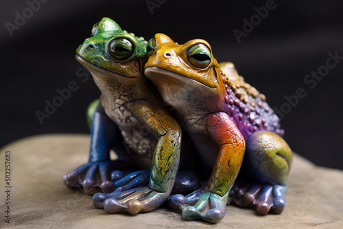 Frogs in Amazing Colors. Vibrant frogs with Beautiful colorful skin. Rainbow colored frogs with amazing detail. Ai generated © twindesigner
