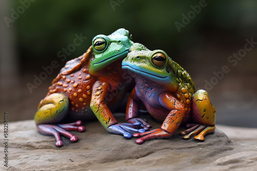 Frogs in Amazing Colors. Vibrant frogs with Beautiful colorful skin. Rainbow colored frogs with amazing detail. Ai generated © twindesigner