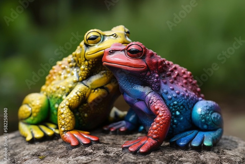 Frogs in Amazing Colors. Vibrant frogs with Beautiful colorful skin. Rainbow colored frogs with amazing detail. Ai generated