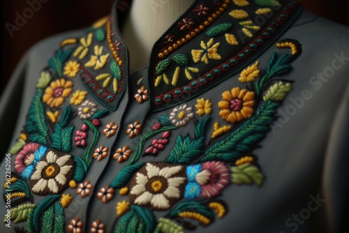 Embroidery. Handmade vyshivanka shirt, traditional ethnic ukrainian style. AI generation