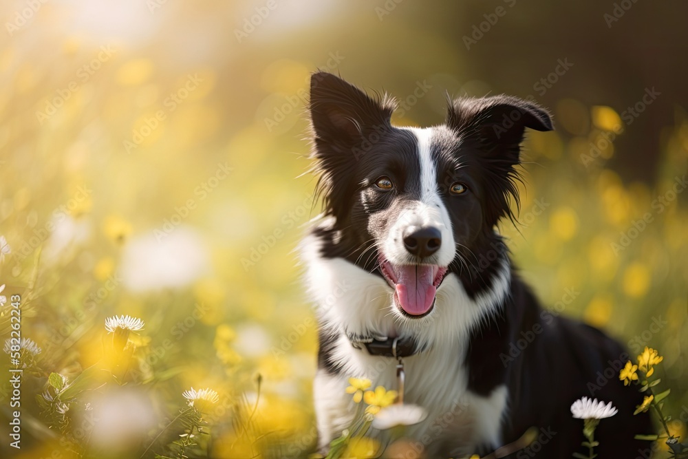 Border Collie canine in sunlight. Generative AI