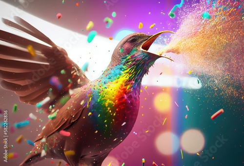 Bird Rainbow Color Splash In Awesome Style Generative AI © Johnathan