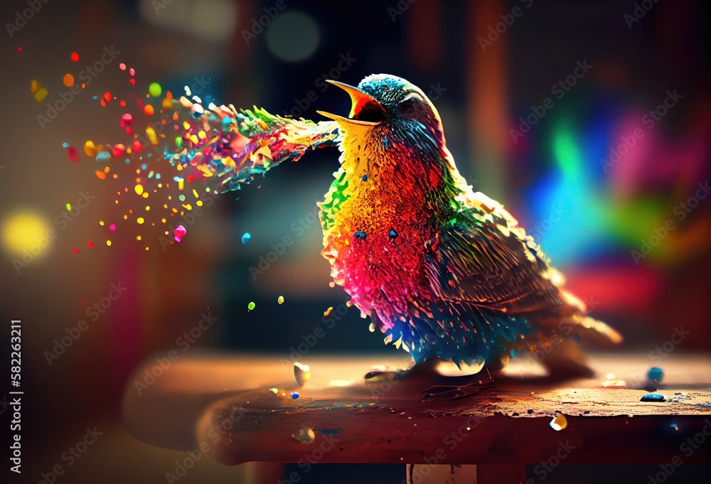 Bird Rainbow Multi Color Splash In Cool Style Generative AI Stock ...