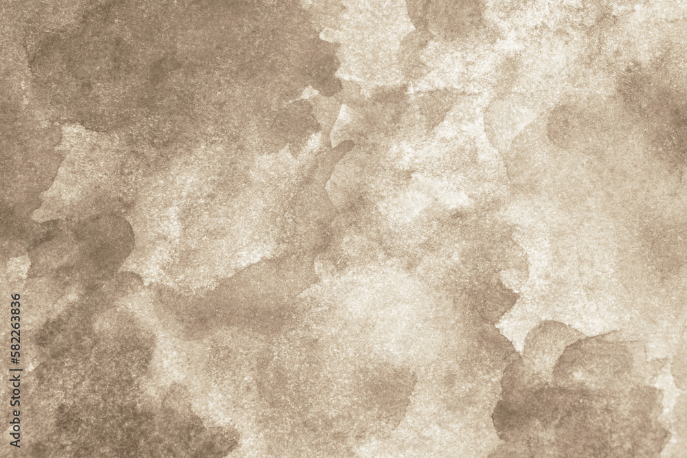 Light brown abstract watercolor pattern. Paper. Beige color. Art background for design. Dirty. Grunge. Daub, stain, spot, blot, splash.