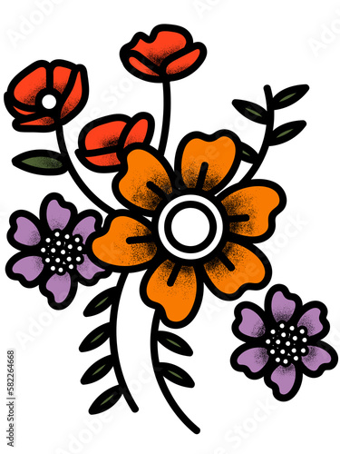 Fototapeta Naklejka Na Ścianę i Meble -  Neo American Traditional Flower Tattoo Design